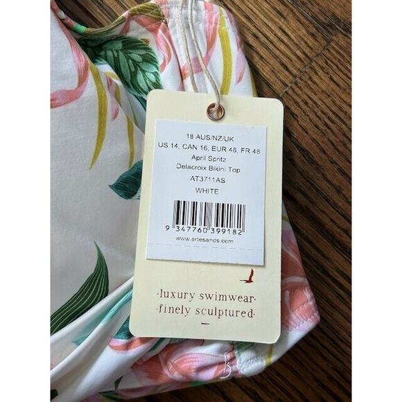 Artesands April Spritz Delacroix Bikini Top Cross Front Floral White Size 14 NEW - Picture 2 of 5